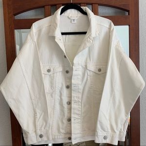 Oversized white denim jacket